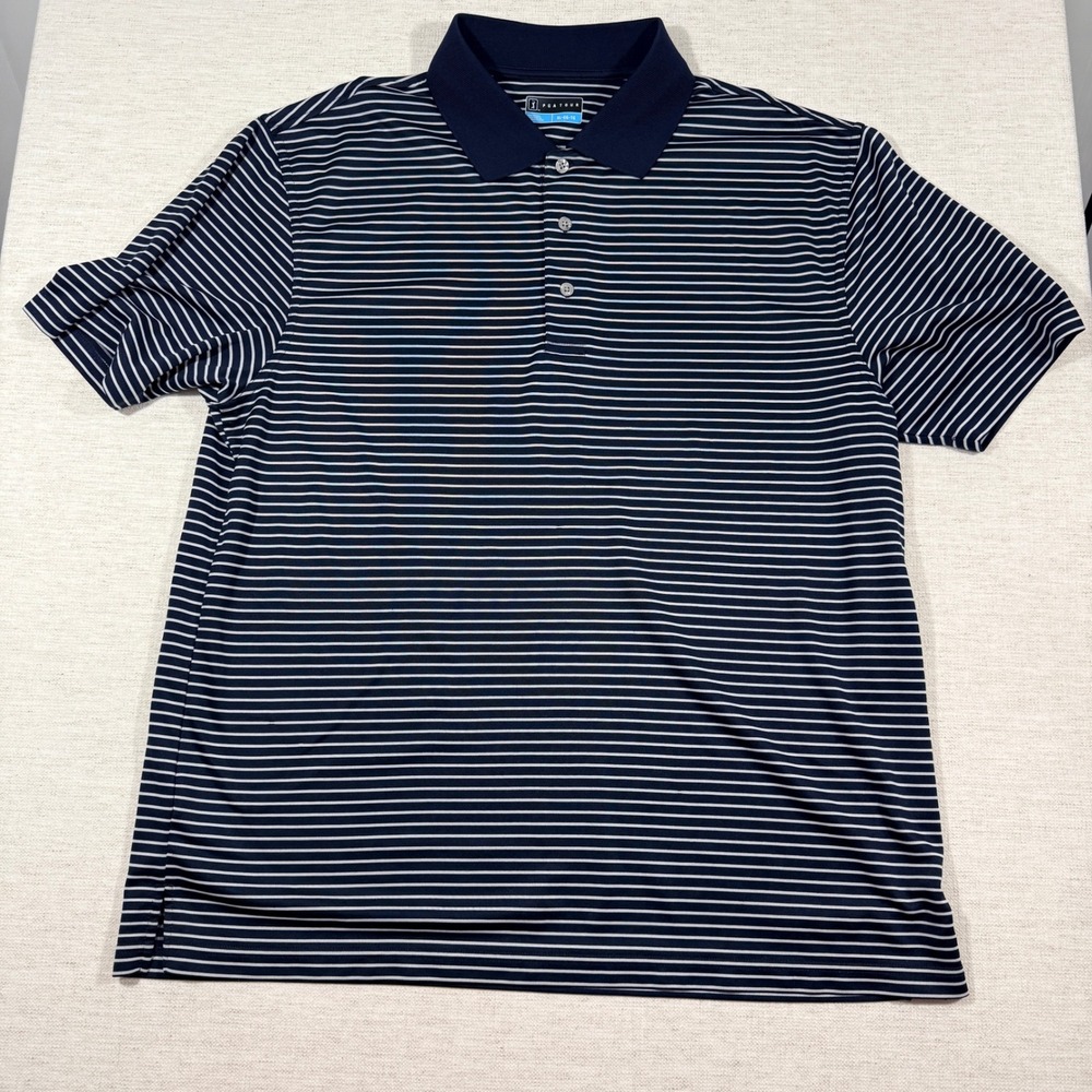 PGA Tour Polo Shirt Mens XL Blue Good Striped Short Sleeve Golf Top
